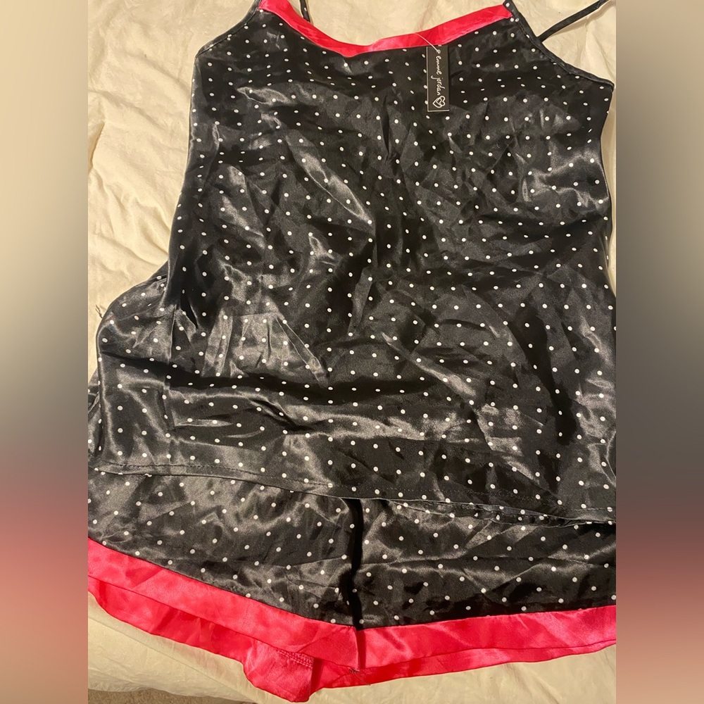 Jordan Black Satin Pajama Set with Pink Trim